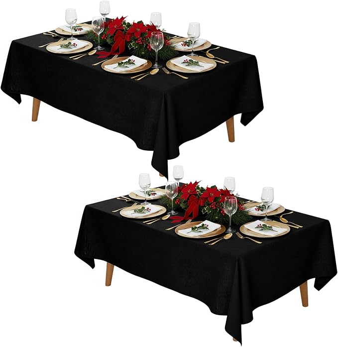 Fixwal 2 Pack Black 60 x 102 Inch Rectangle Tablecloths, Reusable Heavy Duty Washable Polyester Table Covers for 6 Ft Tables, Wedding, Party, Birthday, Outdoor, Picnic, Camping