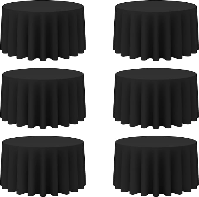 BRILLMAX 6 Pack Black Round Tablecloths 120 Inch for 60” Tables - 150 GSM Polyester Fabric, Floor Length Drop, Water, Stain & Wrinkle Resistant Cloth Cover for Wedding Reception Banquet Dining