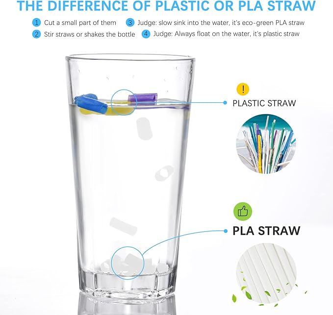 Plasticless 100P PLA Disposable Drinking Straws Corn Plant Based Biodegradable Straws, BPA Free Compostable Straw (100 Pack White Individually Wrapped Straws)
