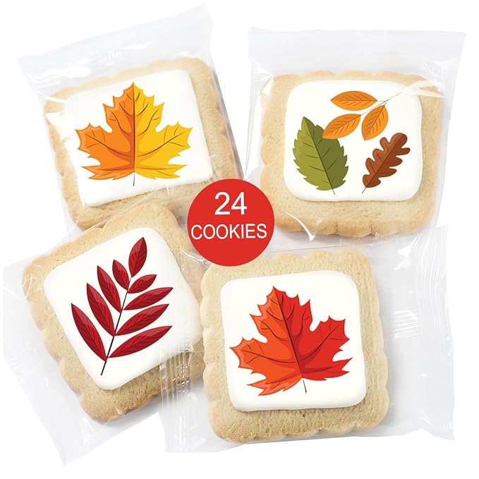 Fall Leaf Cookies Individually Wrapped Leaves themed Theme 24 Pack Bulk for Fall Time