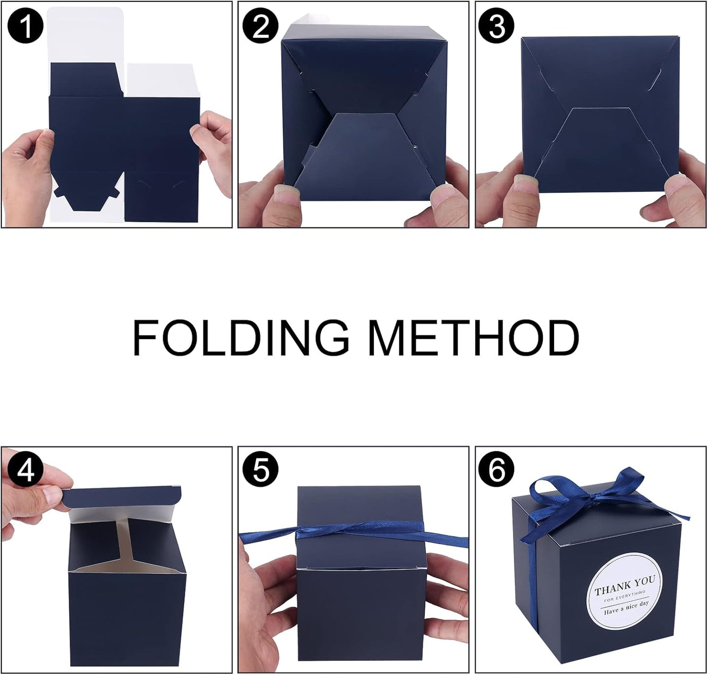 COTOPHER Small Gift Boxes 60 Pack 4x4x4 inches Navy Gift Boxes with Lids for Gifts, Crafting, Wedding Party Favor, Cupcake Boxes, Candy, Bridesmaids Proposal Box with Ribbons and Stickers (Navy, 60