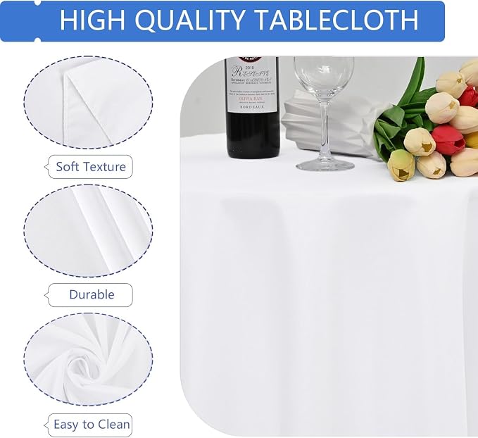 Polyester Tablecloth, 10pack 60inch White, for Round Tables, Fabric Tablecloths, Washable, for Wedding Party