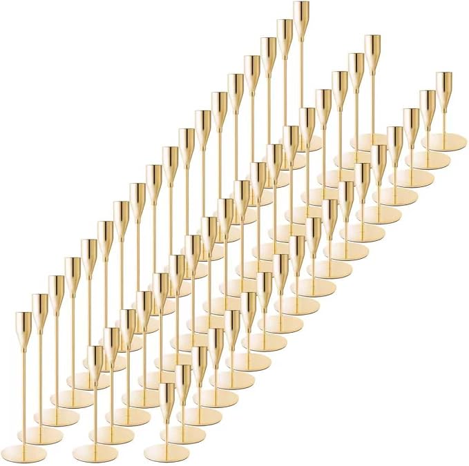 Taper Candle Holders,Tall Metal Candlestick Holders,French Gold,Set of 54,Three Heights,Candle Stick Holder Bulk for Wedding Centerpiece Decoration,Dinning,Festival,Party or Home Decor ﻿