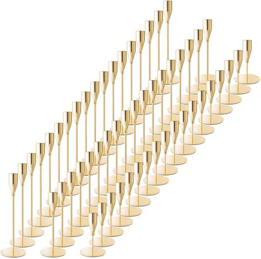 Taper Candle Holders,Tall Metal Candlestick Holders,French Gold,Set of 54,Three Heights,Candle Stick Holder Bulk for Wedding Centerpiece Decoration,Dinning,Festival,Party or Home Decor ﻿