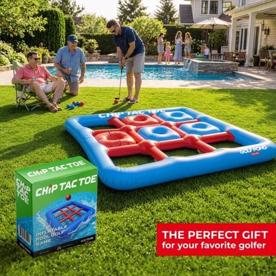Golf Pong Chip Tac Toe Floating Pool Game - 4FT Inflatable Tic Tac Toe Pool Toy for Adults & Teens, Outdoor Games, Pool Party Games, Backyard Games & Yard Games (Club Included)