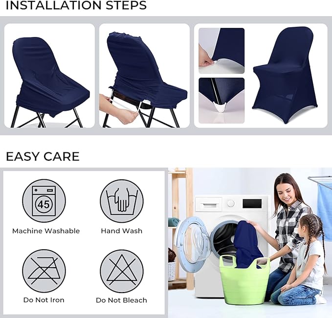 Babenest Spandex Folding Chair Covers Upgraded Universal Stretch Washable Fitted Chair Slipcovers Protector for Wedding, Holidays, Banquet, Party, Celebration (30, Navy Blue)