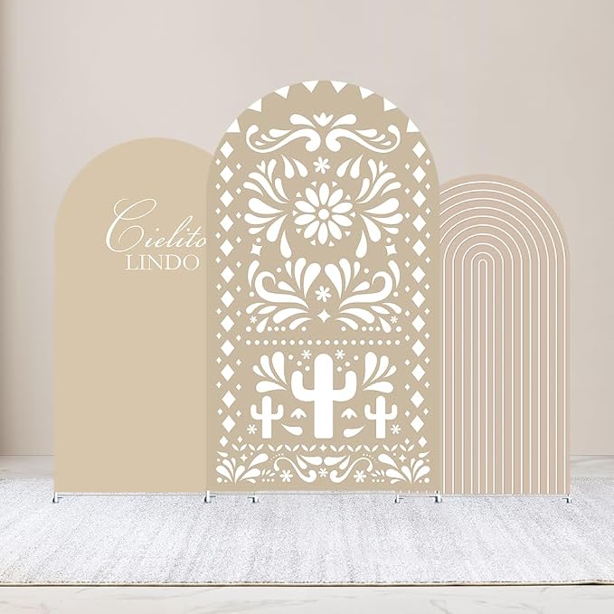 Set of 3 Arch Backdrop Cover Cielito Lindo Baby Shower Spandex Arch Fabric Cover for Mexican Bridal Wedding Birthday Party Decoration (6FT 6.6FT 7.2FT,Coffee)