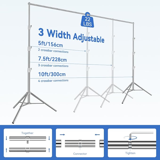 EMART Stainless Steel 10x10FT Backdrop Stand Heavy Duty,Photo Back Drop Adjustable Stand with 8 Backdrop Clamps and Carry Bag,Background Support System Kit for Photography Studio,Wedding,Party,Video