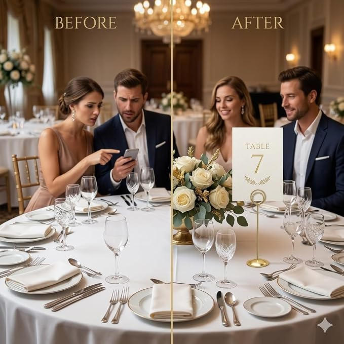 HOHIYA 12 Pack 12" Gold Table Number Holders for Weddings & Events | Elegant gold stands display table numbers, menus, photos and seating cards for weddings, banquets and formal events