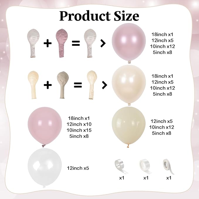 Pearl Dusty Pink Balloon Arch, Boho Double Stuffed Blush Pink Pearl White Balloons, Neutral Dusty Rose Ivory Clear Balloon Garland for Wedding Engagement Baby Bridal Shower Birthday Party Decorations