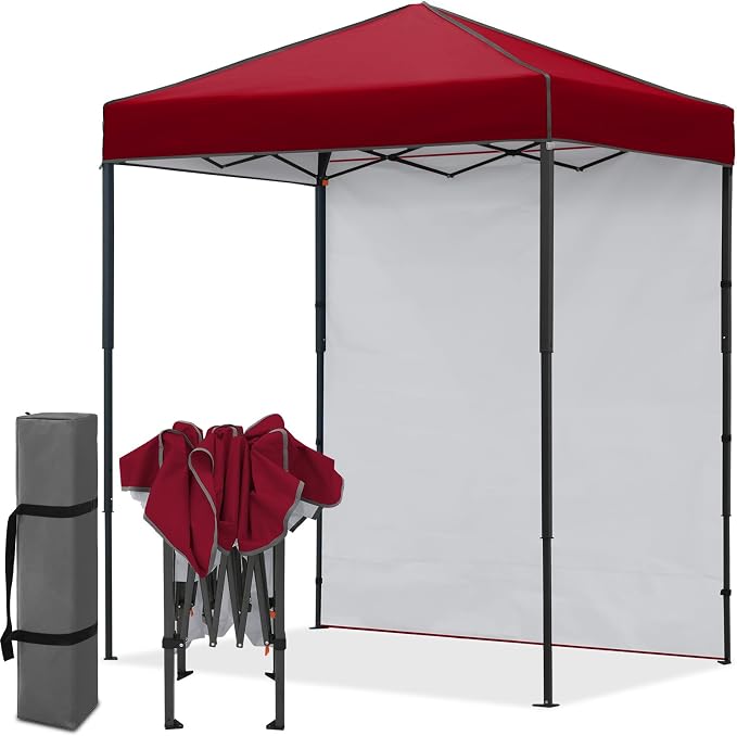EAGLE PEAK 6x4 Instant Pop Up Canopy Tent with 1 Side Wall Panel, Straight Leg Sun Shelter, Portable Canopy with Carry Bag for Camping, Beach & Sports, Burgundy