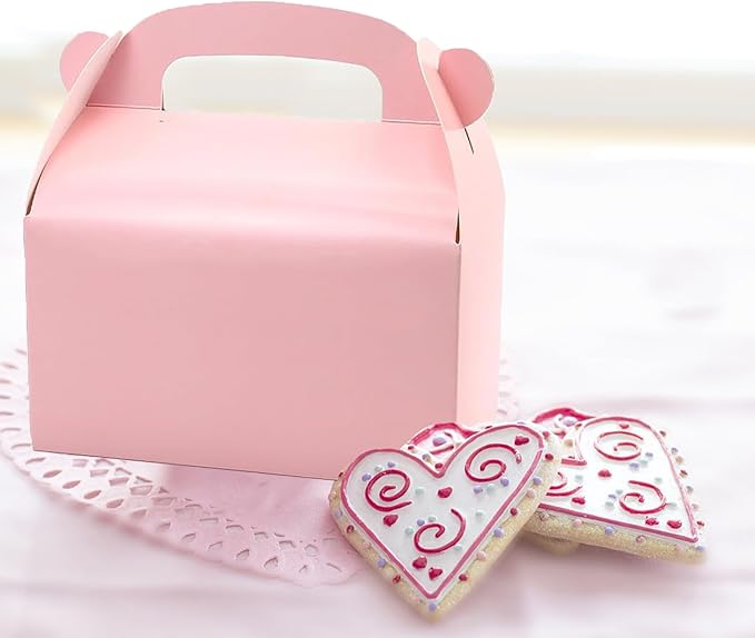 30-Pack Pink Party Favor Treat Boxes, Goodie Boxes, Gable Paper Gift Boxes with Handles. Perfect for Princess Pink Party and Baby Shower Decoration Supplies.