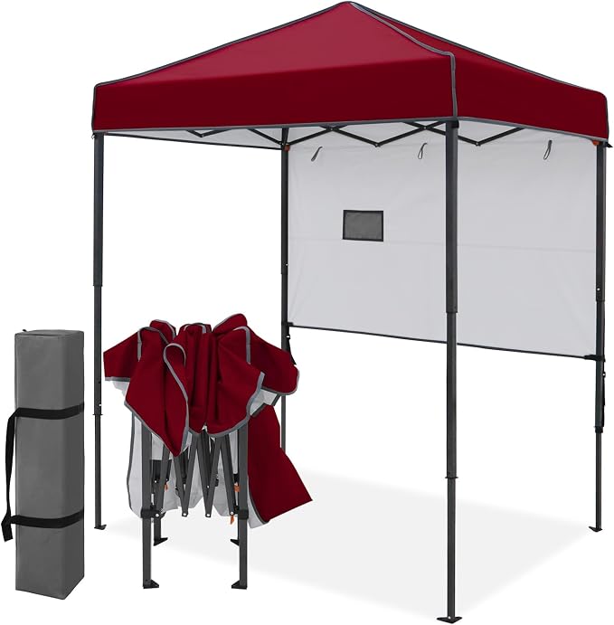 EAGLE PEAK 6x4 Instant Pop Up Canopy Tent with 1 Half Wall Panel, Straight Leg Sun Shelter, Portable Canopy with Carry Bag for Camping, Beach & Sports, Burgundy
