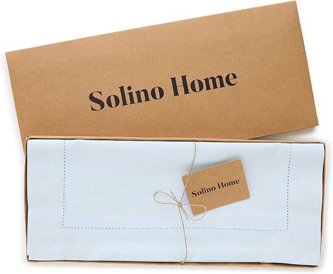Solino Home Cotton Linen Light Blue Table Runner 72 Inches Long - Hemstitch Table Runner 14 x 72 Inch for Dresser, Dining, Spring, Summer, Mothers Day