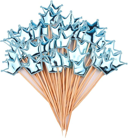 ECYC 50 Pcs Crown Glitter Cake Topper, Twinkle Cupcake Picks for Wedding Birthday Baby Shower Party,Blue