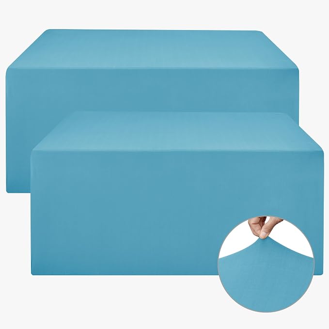 Nasitos Spandex Fitted Table Clothes, 2 Pack - 48 x 24 Inch - Turquoise Rectangle Tablecloths for 4 Foot Tables, Fabric Table Cover Protector for Folding Table, Parties, Craft Show, Trade Show