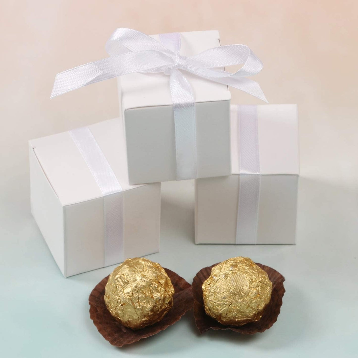 COTOPHER 25pcs Wedding Favor Boxes, Paper Gift Boxes 3x3x3 Inches Small Gift Boxes with Ribbons for Gifts, Crafting, Cupcake, Candy, Bridesmaid Proposal
