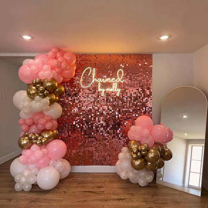 Rosegold Shimmer Wall Backdrop 24 Panels Cover 6 x 4 Ft, Photo Backdrops for Wedding,Anniversary,Birthday,Party Decoration