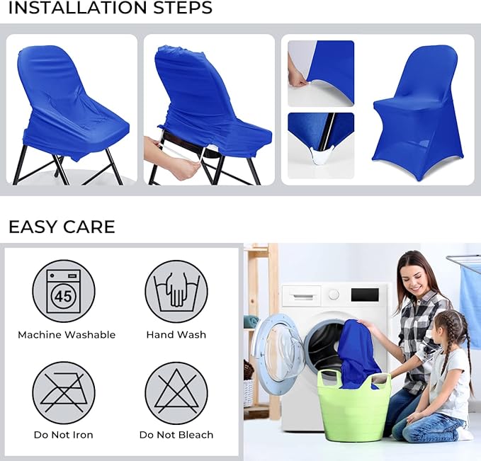 Babenest Spandex Folding Chair Covers Upgraded Universal Stretch Washable Fitted Chair Slipcovers Protector for Wedding, Holidays, Banquet, Party, Celebration (50, Royal Blue)