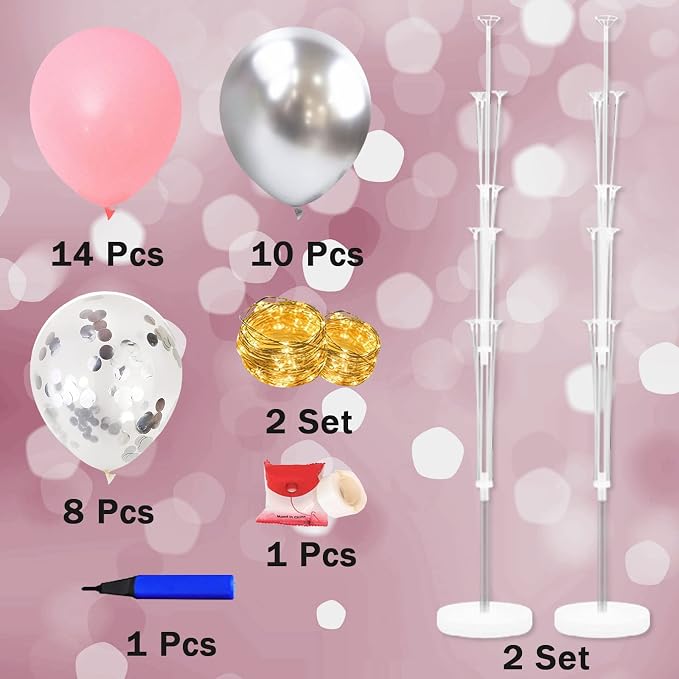 Cicicooie Balloon Stand for Floor with Lights 2 Set Centerpieces Balloon Holder Decoration for Pink Party Decoration Wedding Birthday Women Bachelorette Party