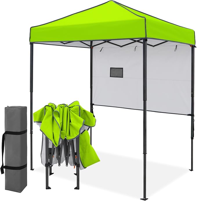EAGLE PEAK 6x4 Instant Pop Up Canopy Tent with 1 Half Wall Panel, Straight Leg Sun Shelter, Portable Canopy with Carry Bag for Camping, Beach & Sports, Neon Green