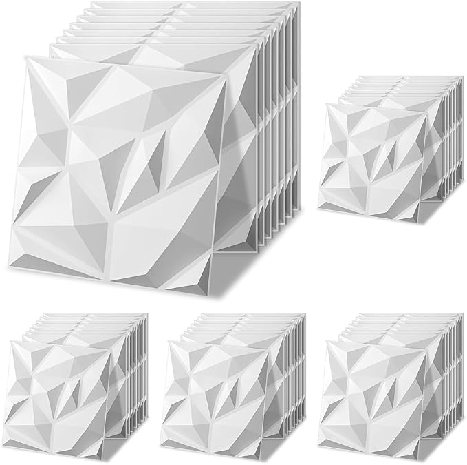 Art3d 100 Pack Decorative 3D Wall Panels, 19 Sq.Feet PVC Interior Wall Décor, 11.8"x11.8", White