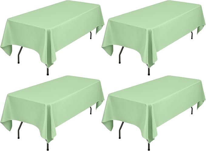Showgeous 4 Pack Sage Green Rectangle Tablecloth 60 x 126 Inch, Wrinkle & Stain Resistant, Perfect for 6ft & 8ft Tables, Wedding, Banquet, Everyday Use