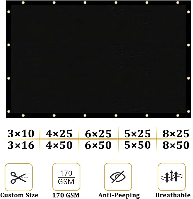 Shade&Beyond 5'x49' Black Privacy Screen Fence Cover 170 GSM Fencing Mesh Fence Panel for Wall Garden Yard Backyard Indoor Outdoor Home Decoration