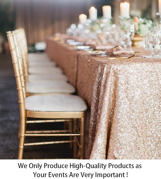 ShiDianYi 60x102-Inch Sequin Tablecloth Rectangle Champagne Blush Sparkly Sequin Table Cloth for Wedding (60''x102'')