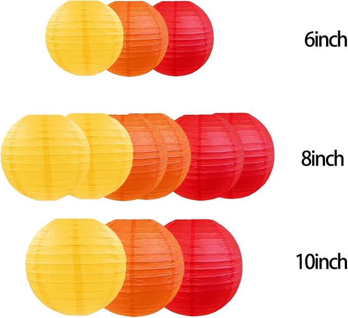 Red Orange and Yellow Peach Paper Lanterns (12 Pack) - Hanging Paper Lanterns for Firefighter Thanksgiving Birthday Party Decoration