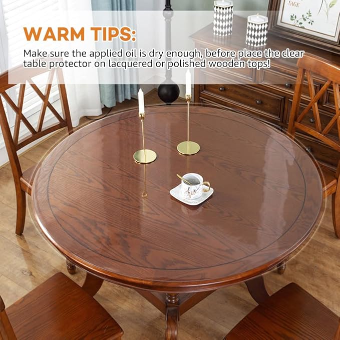 2 Sets 22 Inch Dia Round Clear Plastic Table Protector Cover PVC Vinyl Desk Pad Mat Waterproof Heat Resistant Non-Slip Easy Clean Tablecloth for Dining Room Table Coffee End Table Office Writing Desk