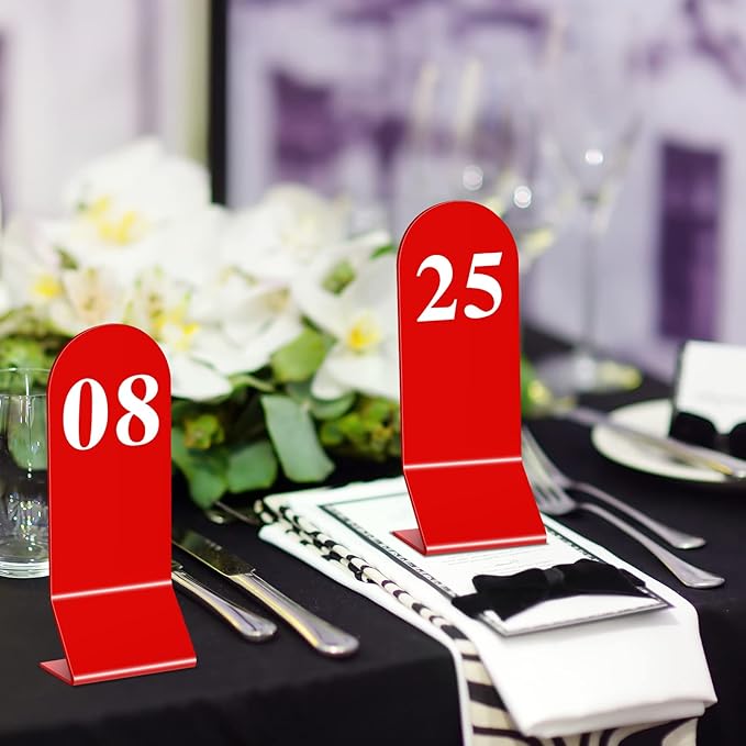 Remerry 50 Pcs Table Numbers 1-50 Acrylic Double Sided Number Cards for Restaurant Acrylic Tent Table Holders Tent Cards Wedding 2.36 x 6.3 Inch(Red)