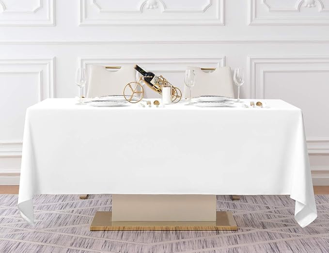Surmente 10 Pack White Rectangle Tablecloth 60 x 102-inch Rectangular Polyester Table Cloth for Weddings, Banquets, or Restaurants