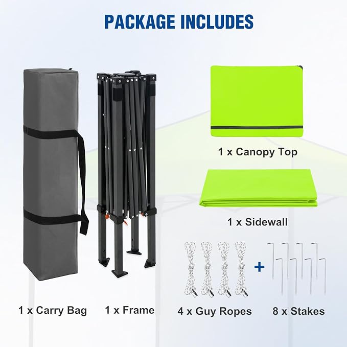 6x4 Pop Up Canopy Tent with One Wall Panel, Instant Portable Beach Canopy, Outdoor Tent with Carry Bag for Camping, Sports, Tailgating, Events, Neon Green