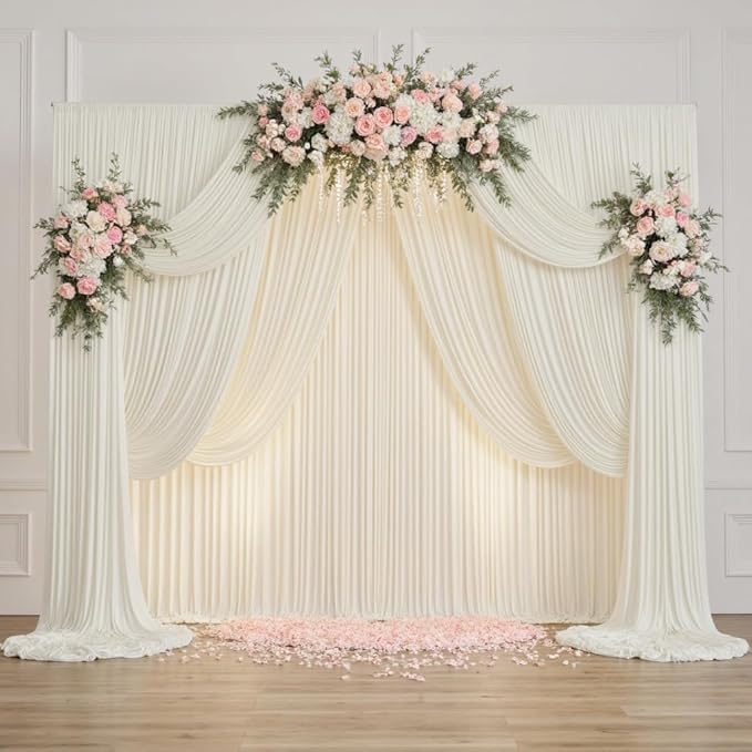 20ftx14FT Wrinkle Free Ivory Backdrop Curtain, 4 Panels 14FT Height Ivory Wedding Backdrop Drapes, Silky Polyester Back Drop Cloth for Birthday Photography Background Party Backdrop Draping