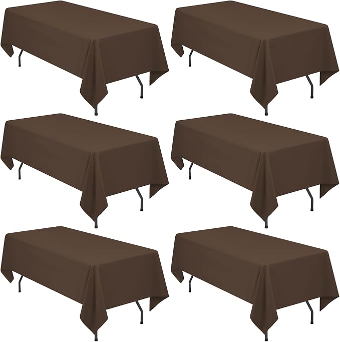 YMHPRIDE 6 Pack Brown Tablecloth 60 x102 inch Polyester Table Cloth for 6 Foot Rectangle Tables, Stain and Wrinkle Resistant Washable Fabric Polyester Table Covers for Wedding Party Banquet