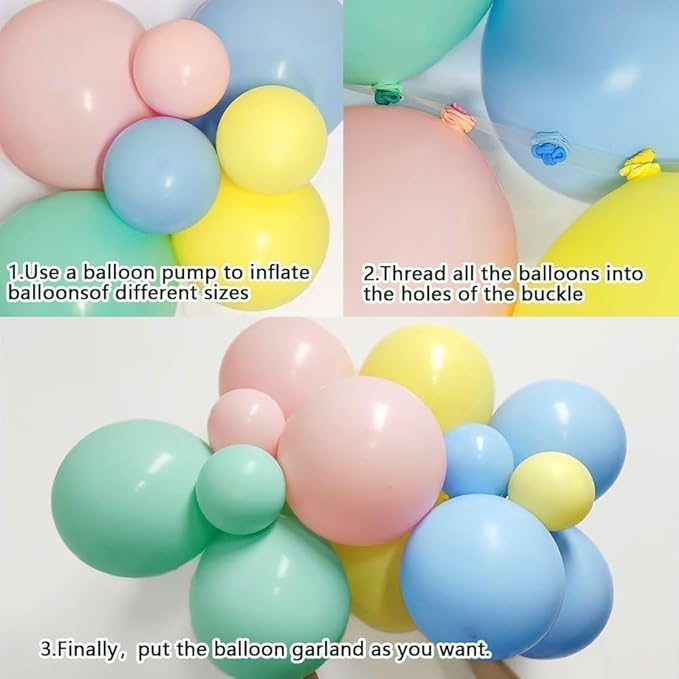 Pastel Balloon Arch Double Stuffed Pink Yellow Blue Green Balloons Different Size for Colorful Spring Princess Unicorn Easter Happy Birthday Baby Shower Party Decorations