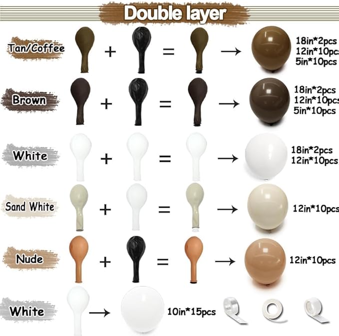 Brown Nude Balloon Arch Kit Double Stuffed Neutral Blush White Sand Balloon Garland Latex Coffee Tan Cream Balloons for Baby Shower Birthday Boho Woodland Wild Bridal Bear Wedding Party Decor