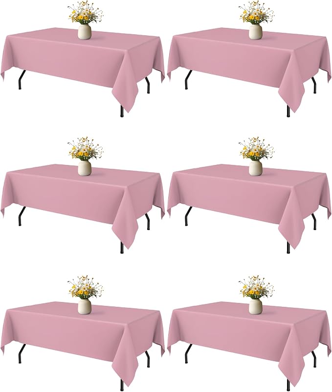 Niuara Pink Fabric Rectangle Table Cloth - 6 Pack, 60" × 84" Washable Tablecloth for 5FT Tables, Wrinkle-Resistant & Heat-Proof Table Cover for Weddings, Dinners & Parties