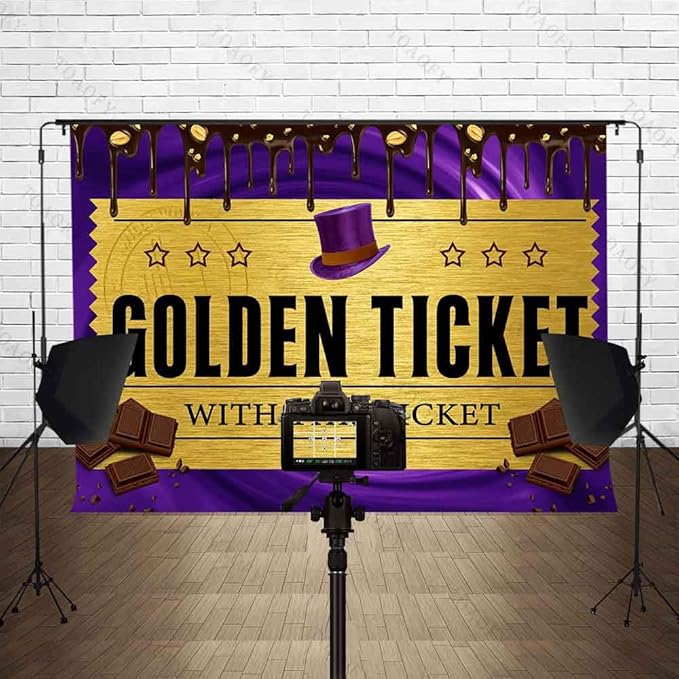 7x5FT Chocolate Factory Backdrop Golden Ticket Backdrop Candy Party Background Kids Birthday Party Banner Baby Shower Decor Photo Booth Props TAYBDJ820