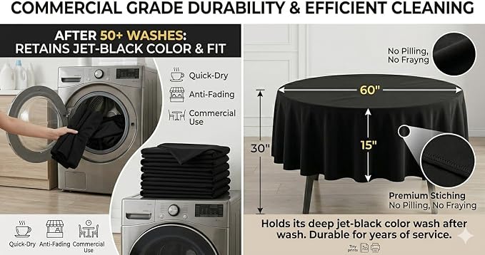 6 Pack 90 Inch Round Black Polyester Tablecloth Bulk Washable Wrinkle Resistant Table Covers for Wedding Dining Table Buffet Parties Banquet Event Decoration