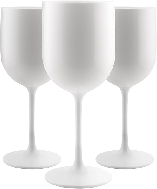 FOX & GRAPES Plastic Stemmed Wine Glasses | Unbreakable/Shatterproof, Reusable, Food Safe, Dishwasher Safe, For Birthday and Party, 16oz (White, Set of 6)