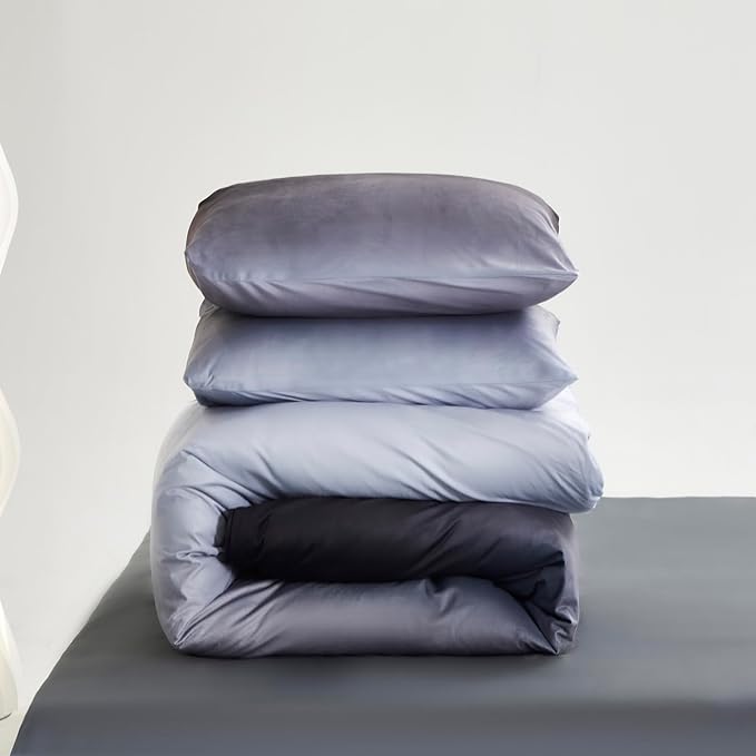 KAREVER Gray White Gradient Comforter Set King Gray Velvet Bedding Comforter Modern Plain White and Deep Gray Gradient Soft Quilt Farmhouse Flannel Comforter Warm King Bed Comforter