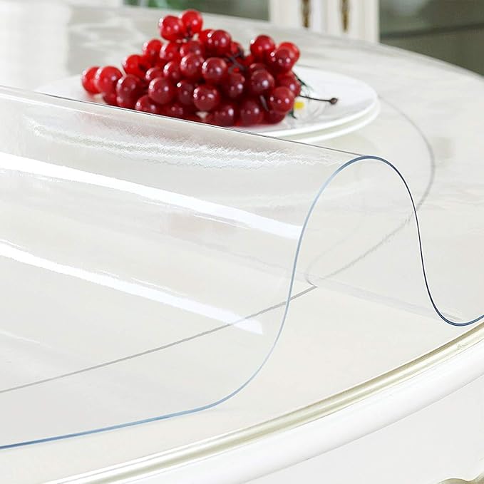 Round Clear Table Cover - Clear PVC Vinyl Tablecloth Protector - Easy Clean, Waterproof - 40 Inch Dia
