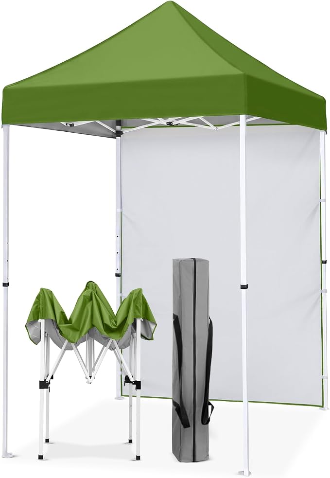 EAGLE PEAK Pop up Canopy 5x5, Outdoor Portable Canopy Tent with One Removable Sunwall, Carry Bag Included, Grass Green