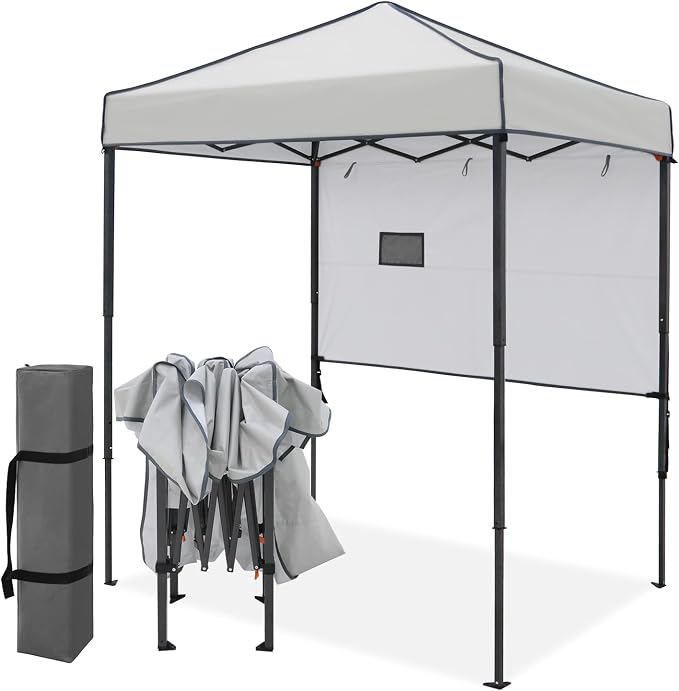 EAGLE PEAK 6x4 Instant Pop Up Canopy Tent with 1 Half Wall Panel, Straight Leg Sun Shelter, Portable Canopy with Carry Bag for Camping, Beach & Sports, Gray