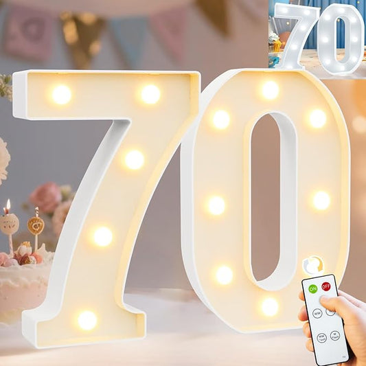 Pooqla 70th Birthday Decorations for Women Men, Decorative Marquee Numbers with Remote, Light Up 70 Sign for Party Backdrop 70th Wedding Anniversary Decor, Warm White and Cool White Number 70