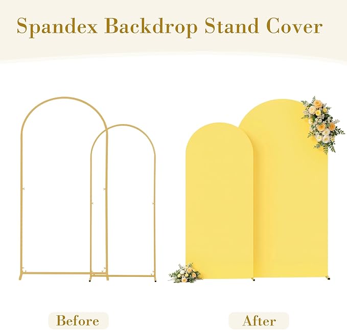 Yellow Arch Cover Set of 2-7.2 and 6FT Yellow Arch Backdrop Cover Spandex Fitted Birthday Party Arch Stand Covers Stretchy Backdrop for Baby Shower Bridal Shower Ceremony Wedding Photo Background