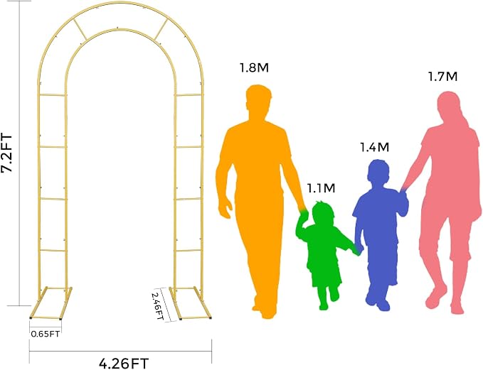 7.2FT Gold Arch Backdrop Stand, Balloon&Flower Metal Arch Backdrop for Wedding Decorations, Baby Shower, Parties & Events, Sturdy Frame Backdrop Stand with Backdrop Cover Heavy Duty