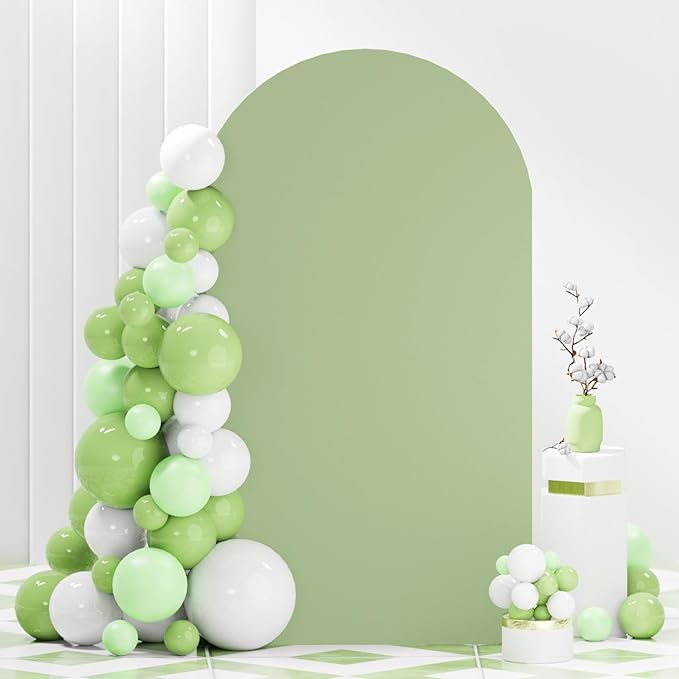 FANPROMS Spandex Arch Cover Sage Green 4.6x8FT Wedding Arch Cover Round Top Chiara Backdrop Cover Party Arch Stretch Cover Arched Backdrop Stand Cover for Reception Wedding Shower Event Decorations